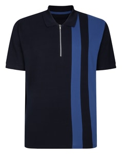 Bigdude Poloshirt mit vertikalen Streifen und Farbblockdesign, Marineblau/Dunkelblau